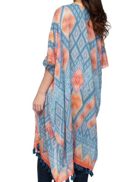 Pool to Party Kimono One Size / Marine / 100% Cotton Water & Fire Woven Fabric Kimono Coverup