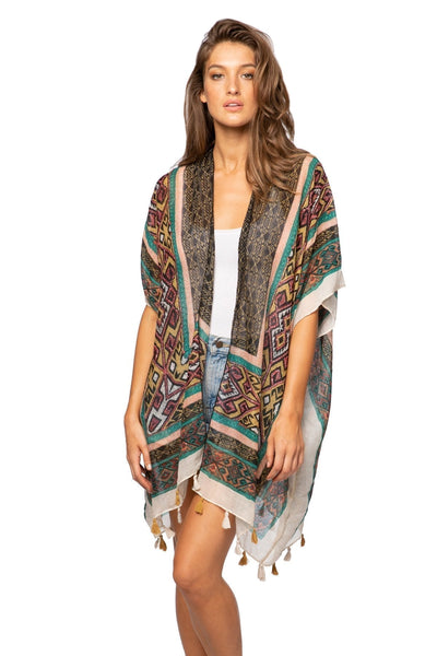 Pool to Party Kimono One Size / Multi / 100% Polyester Sunland Park Print Kimono Wrap