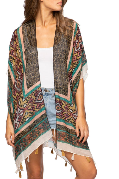 Pool to Party Kimono One Size / Multi / 100% Polyester Sunland Park Print Kimono Wrap
