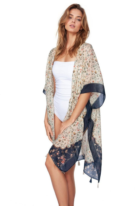 Cotton with Lurex Luxury Fringe Edge Crop Kimono