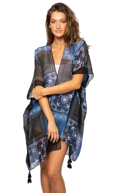 Bell Kimono Coverup in Neon Bliss Blue Tie Dye