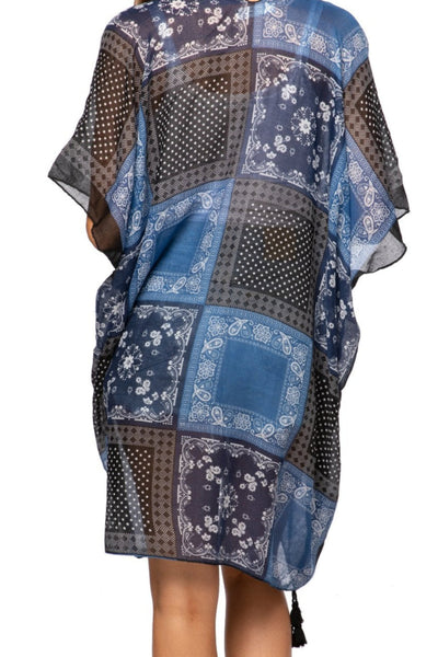 Pool to Party Kimono One Size / Navy / 100% Polyester Bandana Blues Print Kimono Wrap