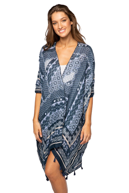 Cotton with Lurex Luxury Fringe Edge Crop Kimono