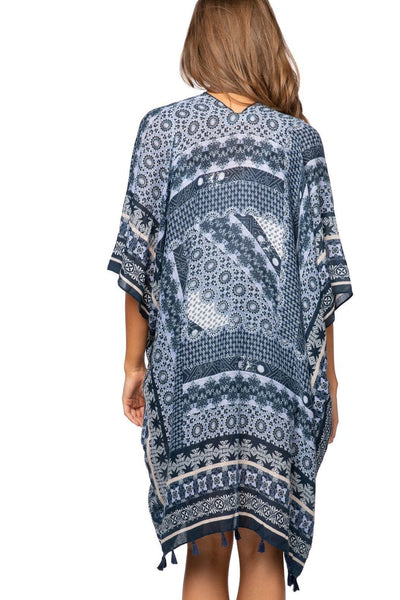 Pool to Party Kimono One Size / Navy / 100% Polyester Nantucket Picnic Print  Kimono Coverup
