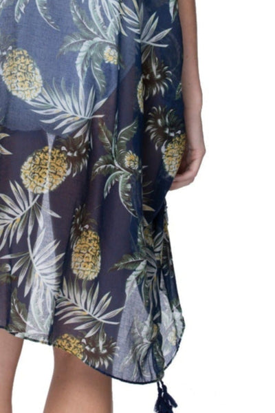 Pool to Party Kimono One Size / Navy / 100% Sheer Poly Cabana Party Print Coverup Kimono Wrap