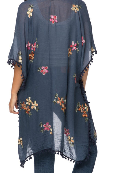 Pool to Party Kimono One Size / Navy / 65% Polyester/35% Viscose Dash of Daisy Embroidered Kimono in Navy
