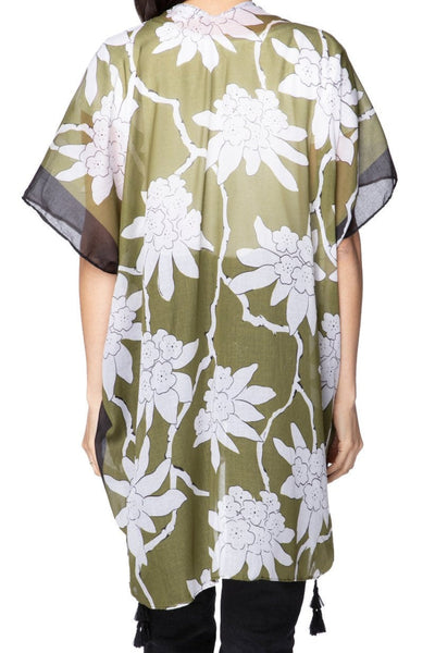 Pool to Party Kimono One Size / Olive / 100% Polyester On the Vine Print Coverup Kimono Wrap