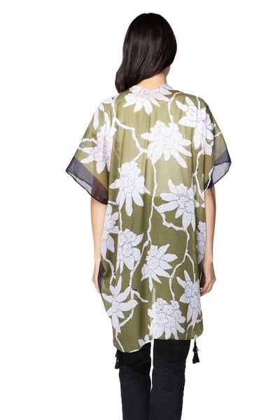 Pool to Party Kimono One Size / Olive / 100% Polyester On the Vine Print Coverup Kimono Wrap
