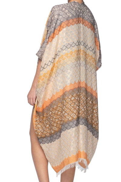 Pool to Party Kimono One Size / Orange / 50% Cotton, 30% Modal, 20% Linen Desert Scallops Print Kimono in Orange