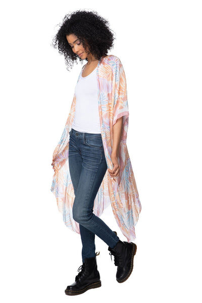 Pool to Party Kimono One Size / Peach / 50% Modal/50% Viscose Leaves on the Wind Kimono Wrap