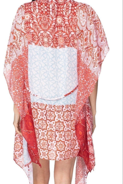 Pool to Party Kimono One Size / Red / 100% Polyester The Cabana Kimono in Marisa Patches Print