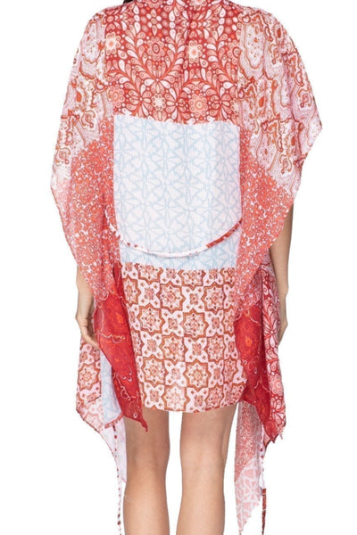 Pool to Party Kimono One Size / Red / 100% Polyester The Cabana Kimono in Marisa Patches Print