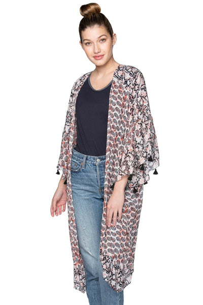 Pool to Party Kimono P2PBKJMV38-PS Crackling Paisley Black / One Size Bell Kimono Mid Length Luxury Feel Fabrics Prints | Warehouse Sale