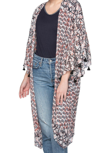 Pool to Party Kimono P2PBKJMV38-PS Crackling Paisley Black / One Size Bell Kimono Mid Length Luxury Feel Fabrics Prints | Warehouse Sale