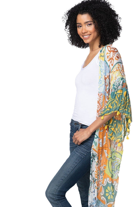 Cotton with Lurex Luxury Fringe Edge Crop Kimono