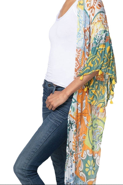 Pool to Party Kimono P2PBKJMV40-PS Sunrise Mosaic Green / One Size Bell Kimono Mid Length Luxury Feel Fabrics Prints | Warehouse Sale