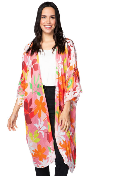 Pool to Party Kimono P2PBKJMV48-PS California' Dreaming Pink / One Size Bell Kimono Mid Length Luxury Feel Fabrics Prints | Warehouse Sale