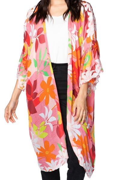 Pool to Party Kimono P2PBKJMV48-PS California' Dreaming Pink / One Size Bell Kimono Mid Length Luxury Feel Fabrics Prints | Warehouse Sale