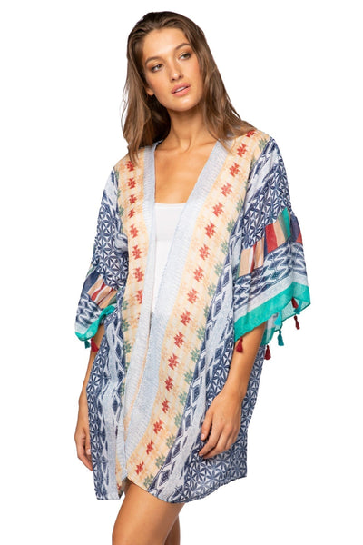 Pool to Party Kimono P2PBKJP61-PS Summer Darling Blue / One Size Bell Kimono Sleeve Kimono Coverup in Sheer Print | Warehouse Sale Now