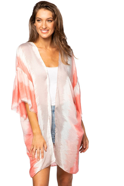 Pool to Party Kimono P2PBKJP81-PS Shades of Color Pink / One Size Bell Kimono Sleeve Kimono Coverup in Sheer Print | Warehouse Sale Now