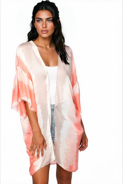 Pool to Party Kimono P2PBKJP81 Shades of Color Pink / One Size Bell Kimono Sleeve Kimono Coverup in Sheer Prints