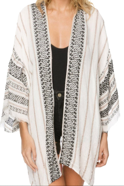 Pool to Party Kimono P2PBKJS30-PS Charming Jacquard White / One Size Bell Kimono Coverup Prints & Woven Fabrics - Limited Time Warehouse Sale