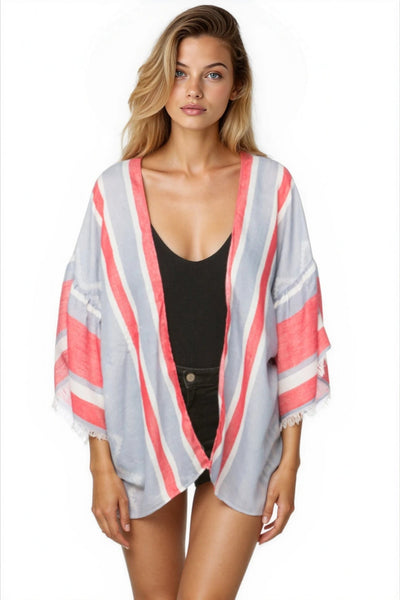 Pool to Party Kimono P2PBKJS44-PS American Bell | Blue / One Size Bell Kimono Coverup Prints & Woven Fabrics - Sale