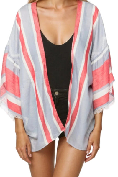 Pool to Party Kimono P2PBKJS44-PS American Bell | Blue / One Size Bell Kimono Coverup Prints & Woven Fabrics - Sale