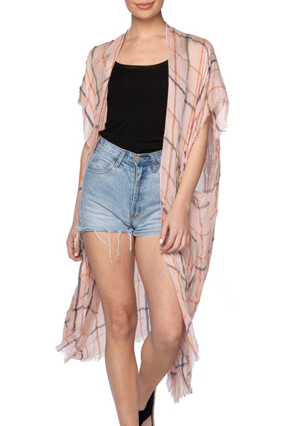 Pool to Party Kimono Pink / One Size Lightweight Plaid Kimono Wrap