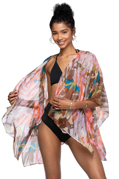 Pool to Party Kimono SPPPCS / One Size / S17-PK Pink Different Strokes Enchanting Silky Print Crop Kimono Coverup