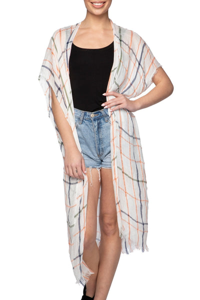 Pool to Party Kimono White / One Size Lightweight Plaid Kimono Wrap