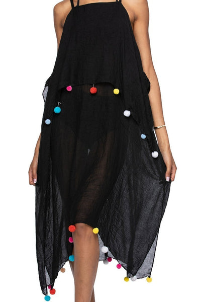 Pool to Party Maxi Coastal Getaway Dress Rainbow Pom Pom / One Size / Black Rainbow Pom Pom | Coastal Getaway Dress