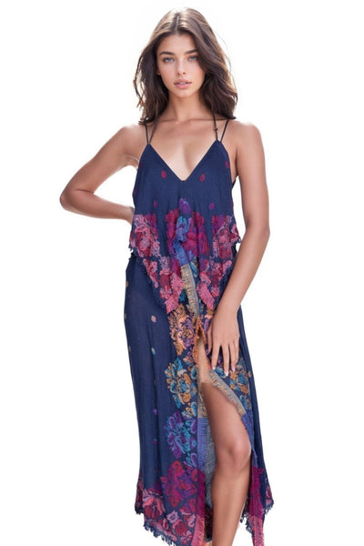Pool to Party Maxi One Size / Blue / 100% Polyester Coastal Summer Dress in Whole Lotta Love Jacquard Fabric