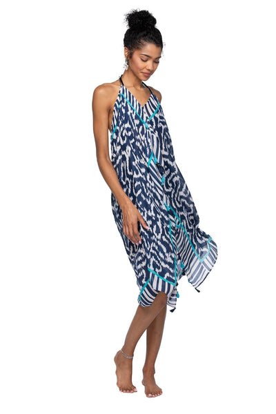 Pool to Party Maxi One Size / Blue / 100% Polyester Maxi Halter Sundress Coverup in Dreamscape Print