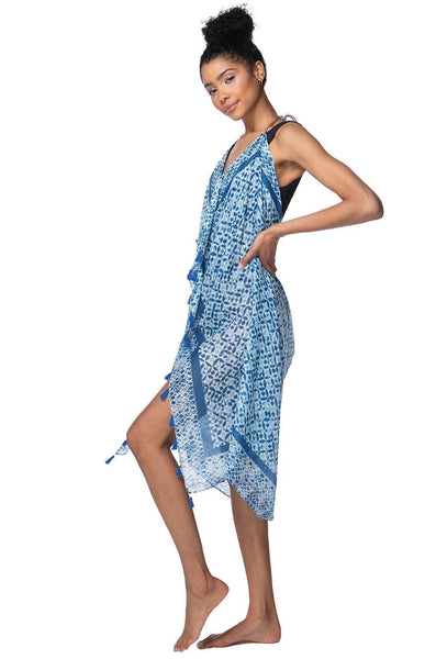 Pool to Party Maxi One Size / Blue / 100% Polyester Maxi Halter Sundress Coverup in Sumatra Stamp Print