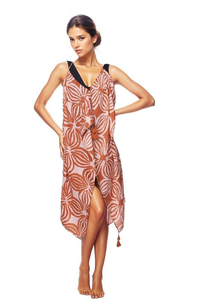 Pool to Party Maxi One Size / Brick / 100% Soft Poly Maxi Halter Sundress Coverup in Samoa Island Print
