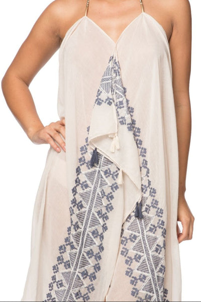Pool to Party Maxi One Size / Ivory / 70% Polyester, 30% Cotton Maxi Tassel Sundress Coverup in May Showers Embroidery