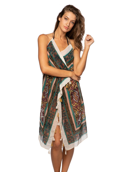 Pool to Party Maxi One Size / Multi / 100% Polyester Maxi Halter Sundress Coverup in Sunland Park Print