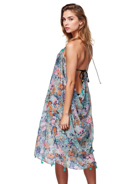 Pool to Party Maxi One Size / Multi / 100% Polyester Maxi Tassel Sundress Coverup in Good Vibrations Print Flowers