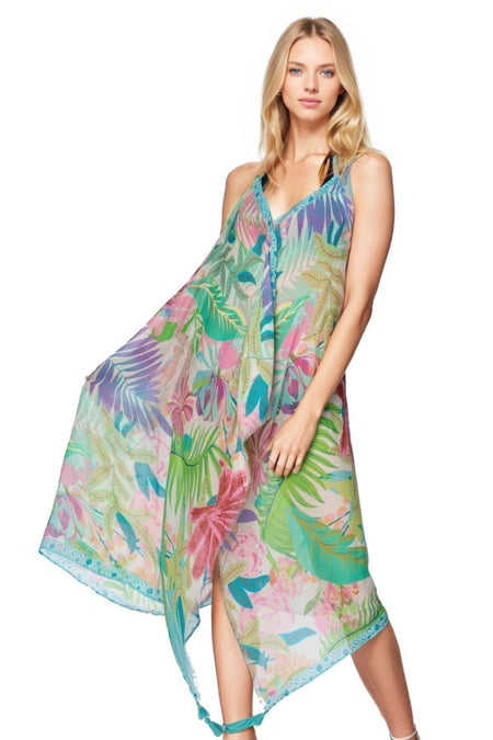 Maxi Halter Sun Dress Coverup- Summer Palms Print