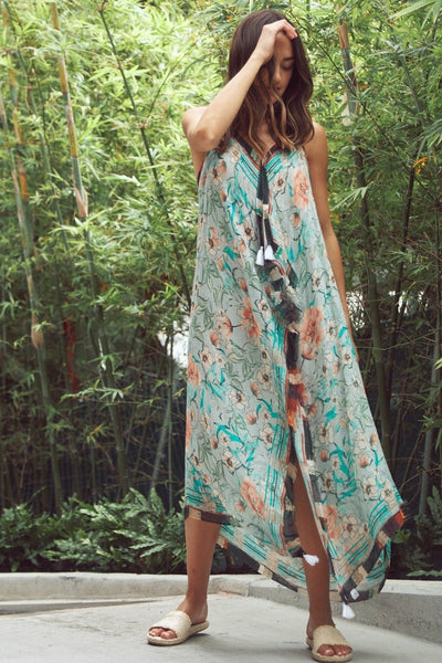 Pool to Party Maxi One Size / Multi / 60% Modal, 40% Viscose Maxi Tassel Dress in Flowing Florals Print