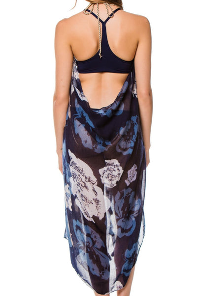 Pool to Party Maxi One Size / Navy / 100% Poly Maxi Halter Sundress Coverup in Evening Primrose Print