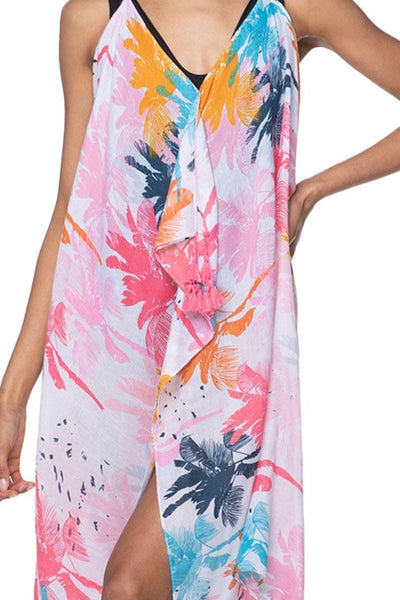 Pool to Party Maxi One Size / Pink / 100% Soft Poly Maxi Halter Sundress Coverup in Washed Ashore Print