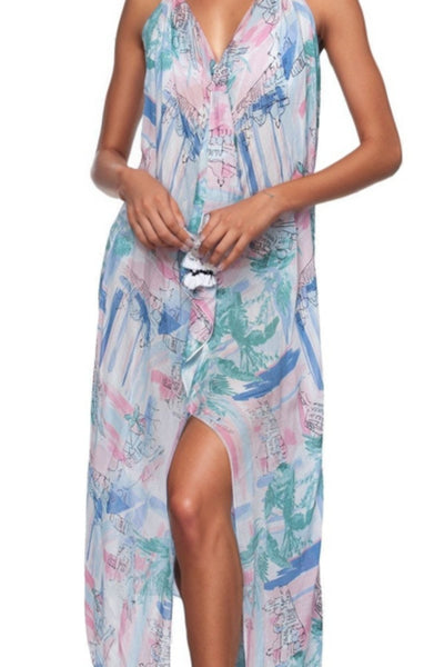 Pool to Party Maxi One Size / Pink / 50% Modal/50% Viscose Maxi Halter Sundress Coverup in World Traveler Print