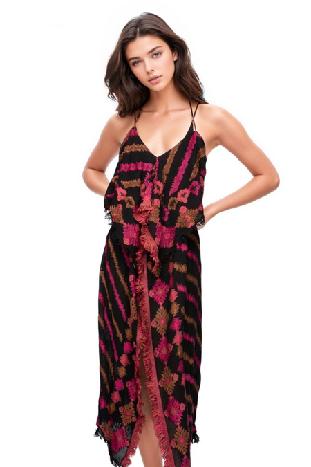 Maxi Tassel Dress Coverup in Leopard Stripe Print