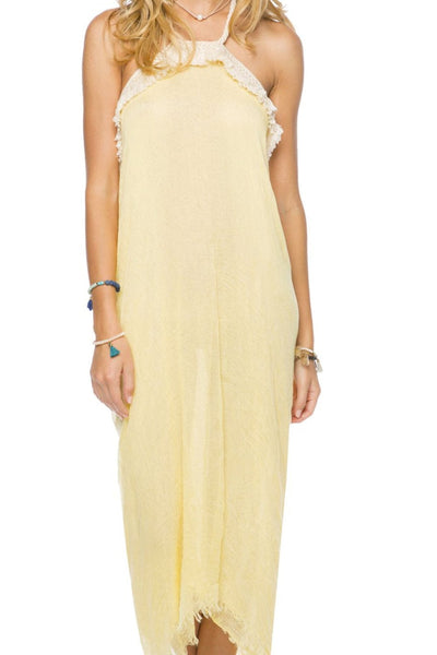 Pool to Party Maxi One Size / Sunshine / 100% Modal Double Layer Gauze Four Way Fray Fringe Beach Dress