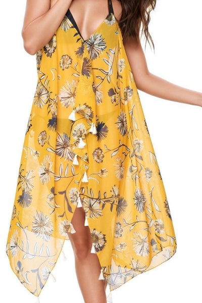 Pool to Party Maxi One Size / Yellow / 100% Poly Maxi Halter Sundress Coverup in Mellow Yellow print