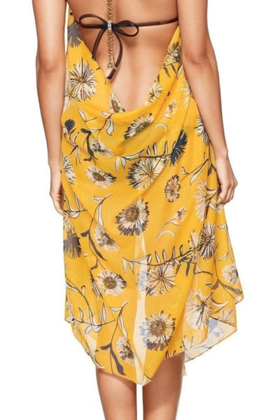 Pool to Party Maxi One Size / Yellow / 100% Poly Maxi Halter Sundress Coverup in Mellow Yellow print