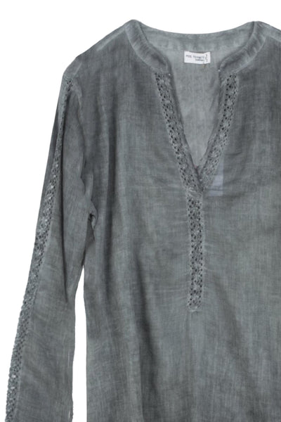 Pool to Party Shirts Lace-Trimmed Cotton Shirt: Effortless Style, Washed-Lived Look