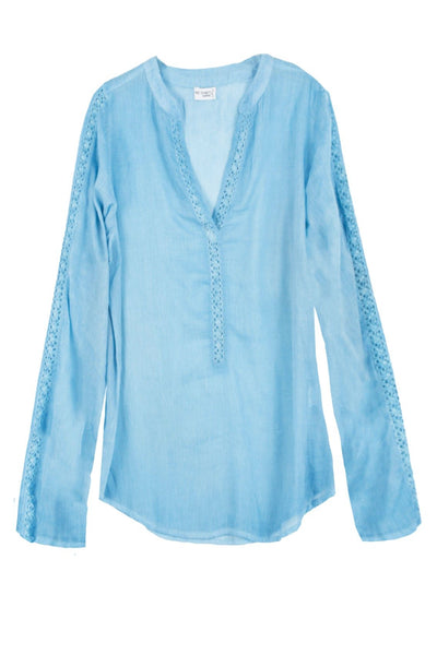 Pool to Party Shirts Lace-Trimmed Cotton Shirt: Effortless Style, Washed-Lived Look